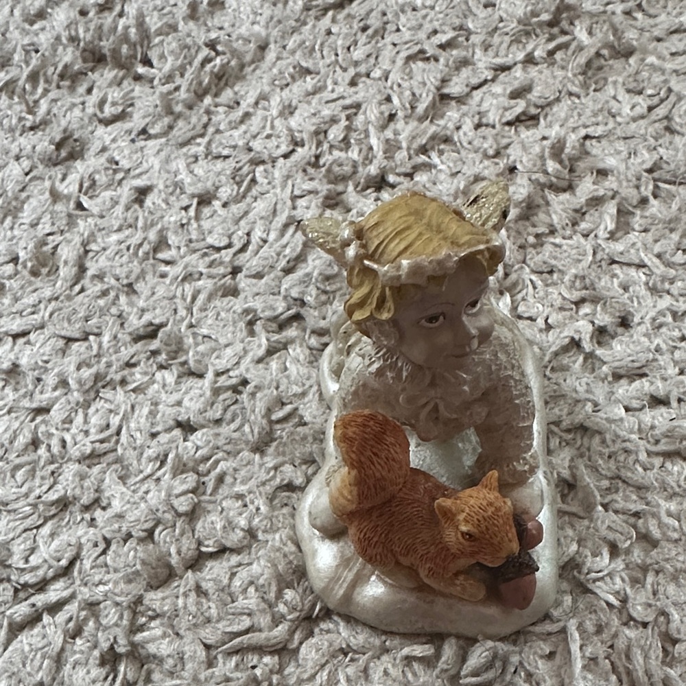 Whimsical Child and Squirrel Figurine - Cream and Brown